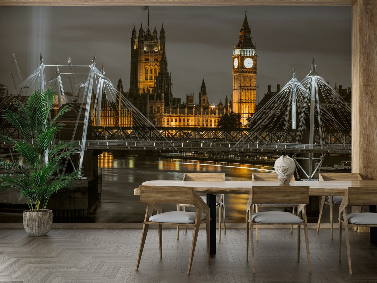 Stunning cityscape of London with Big Ben and glowing bridge


