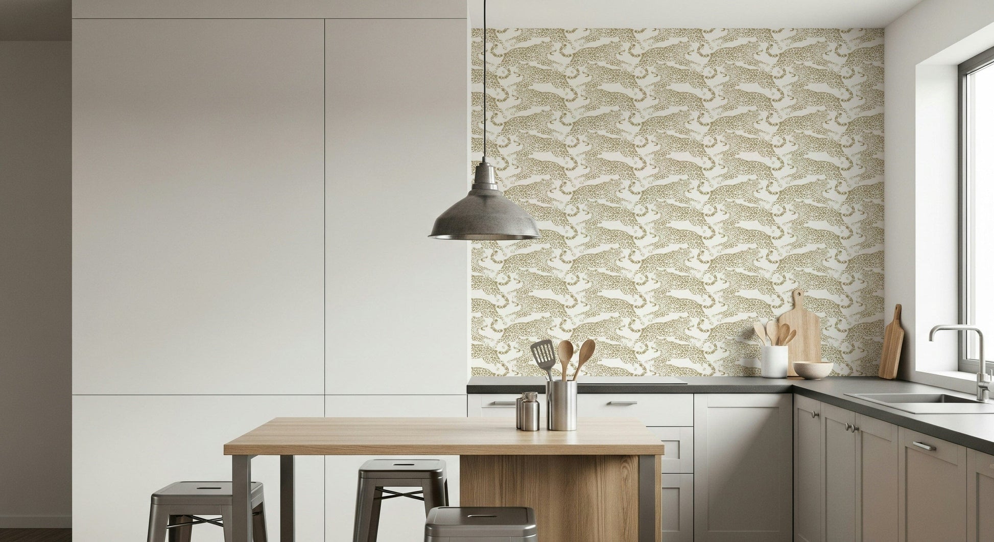 Animal print wallpaper featuring golden leopard spots for a trendy interior look.