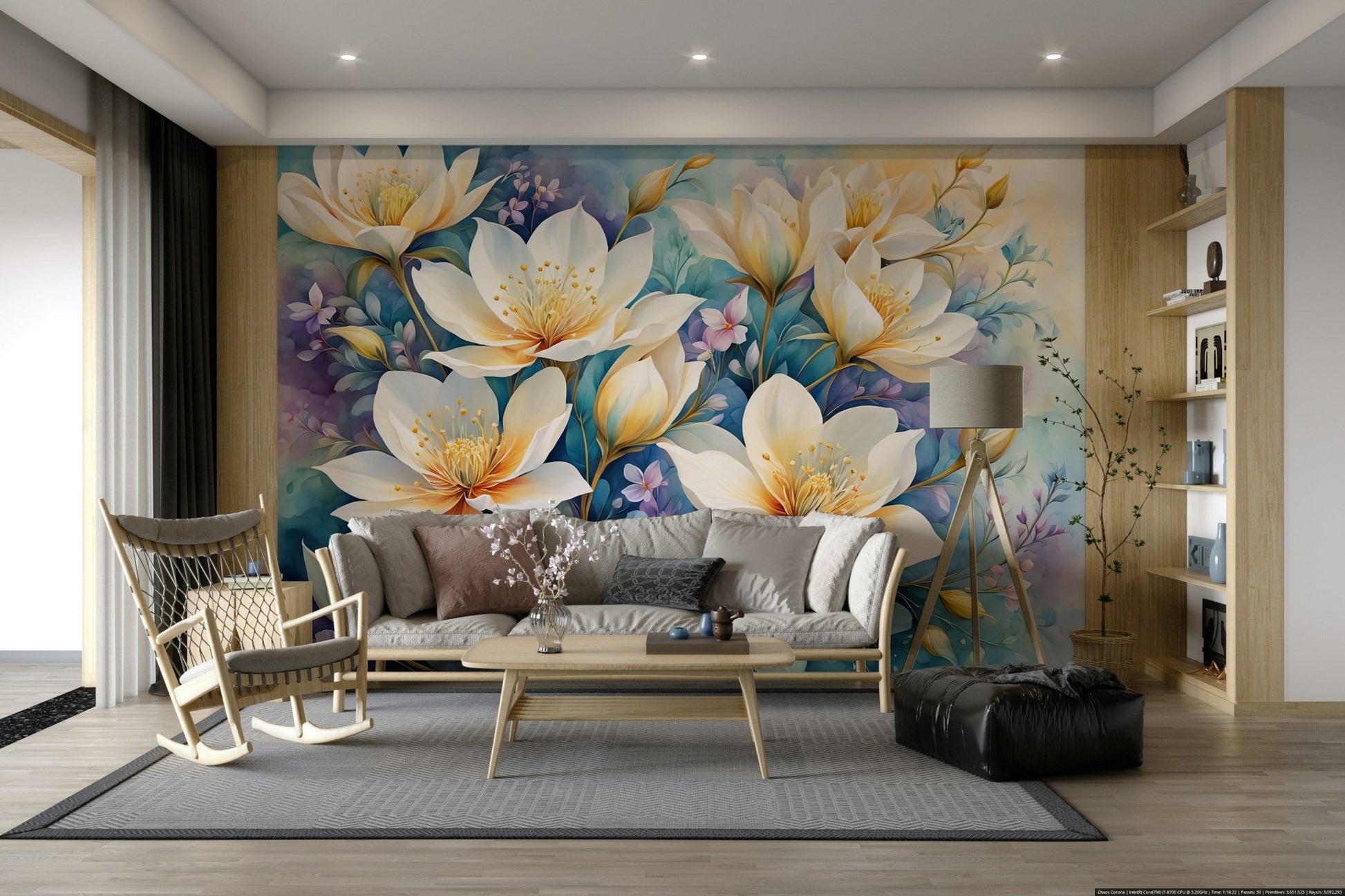 The colors are soft and serene, with a dominant golden light tone.

