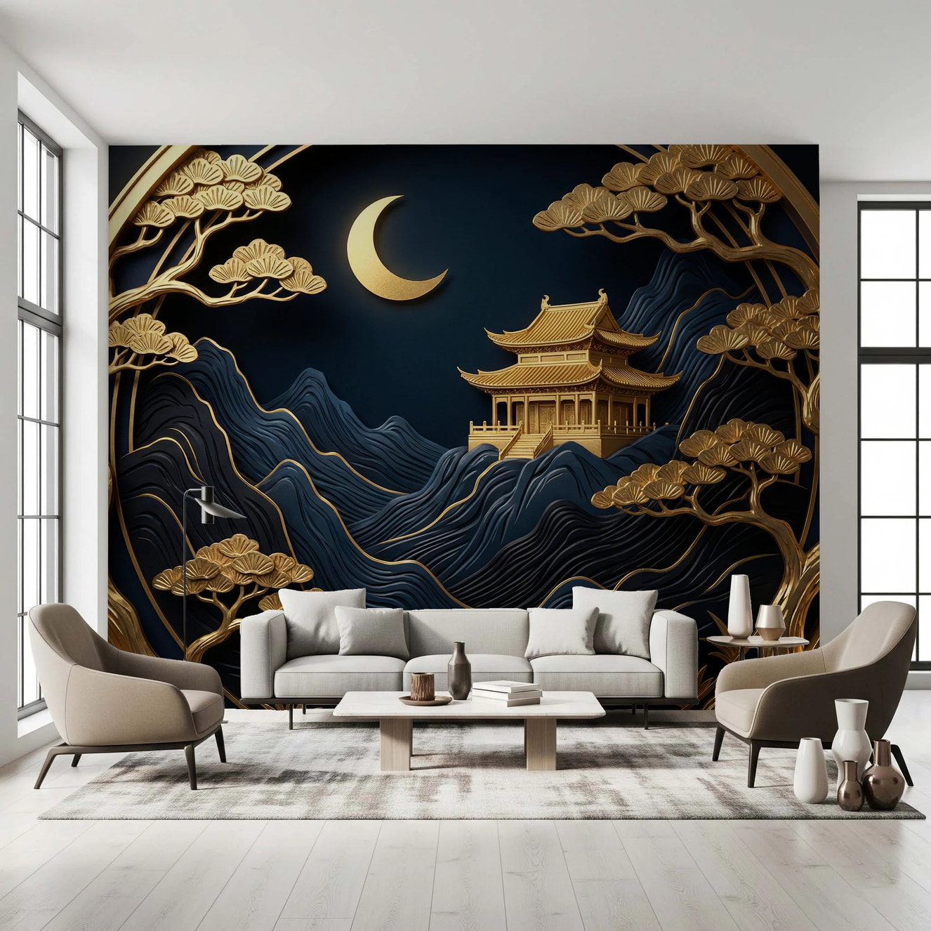 Golden Lunar Temple Wall Mural