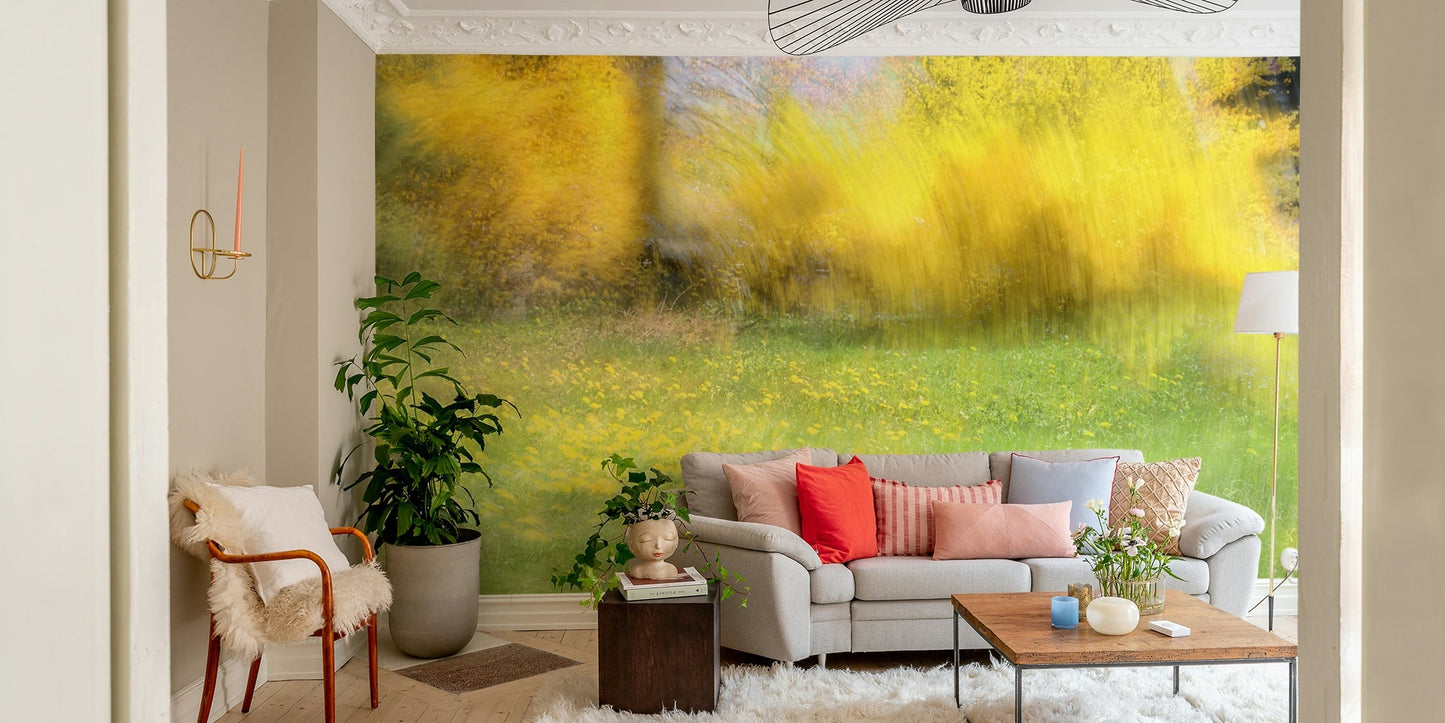 Golden Meadow Abstract Art - Vibrant Nature Landscape Print Wall Mural