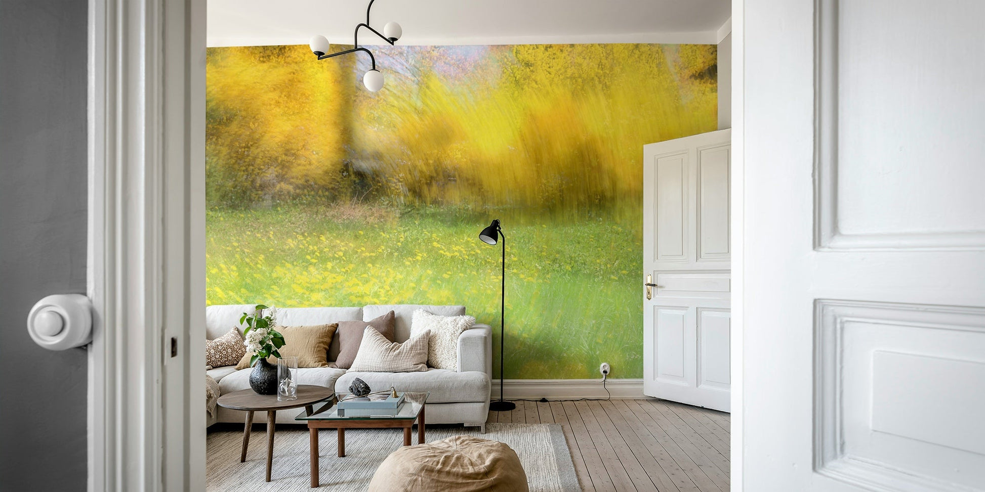 Golden Meadow Abstract Art - Vibrant Nature Landscape Print Wall Mural