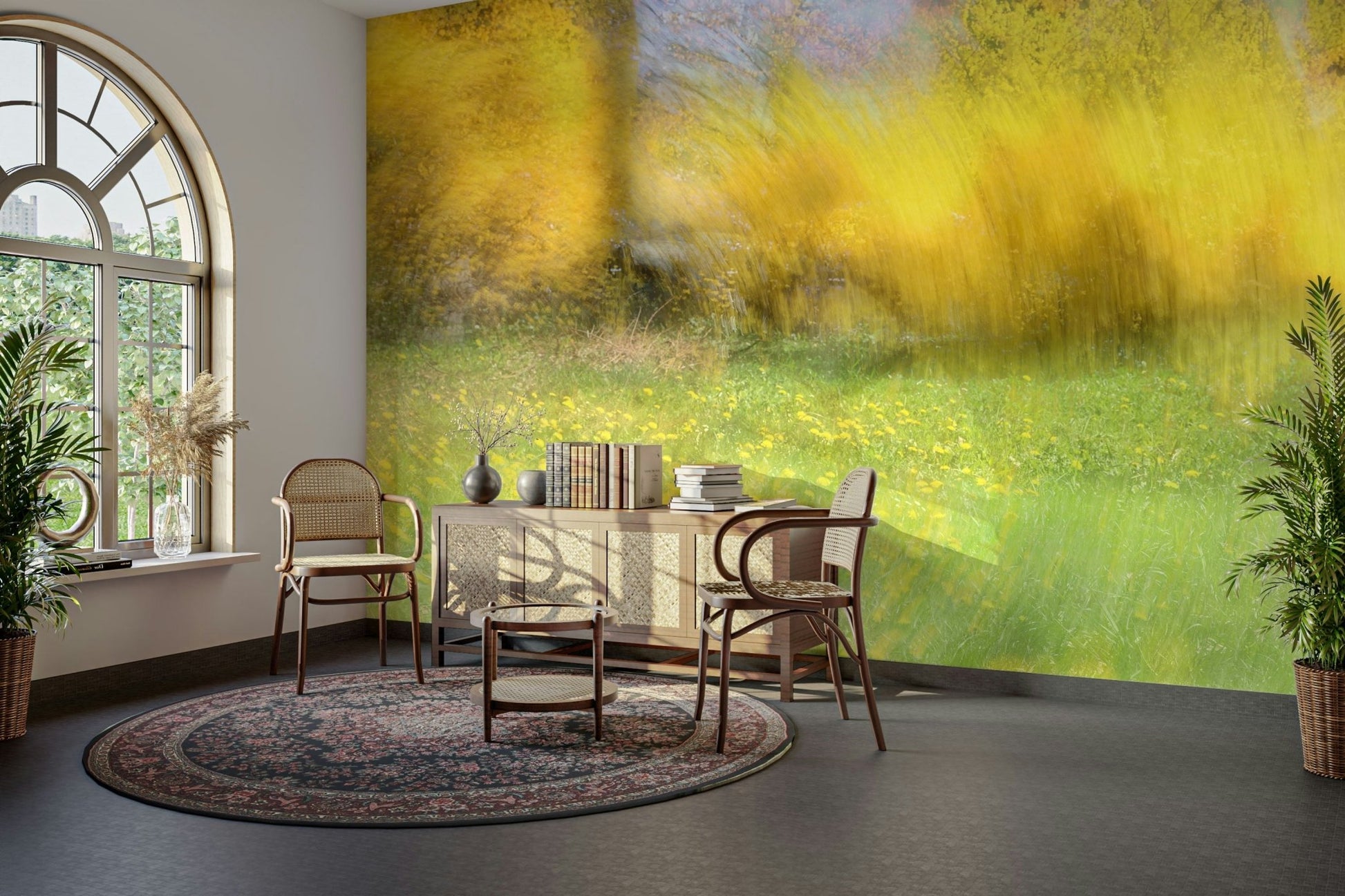 Golden Meadow Abstract Art - Vibrant Nature Landscape Print Wall Mural