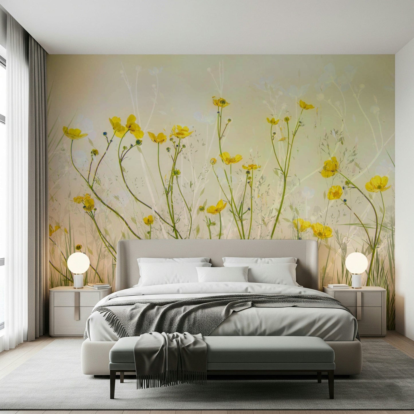 A graceful subtle pattern wall mural in warm, natural tones.

