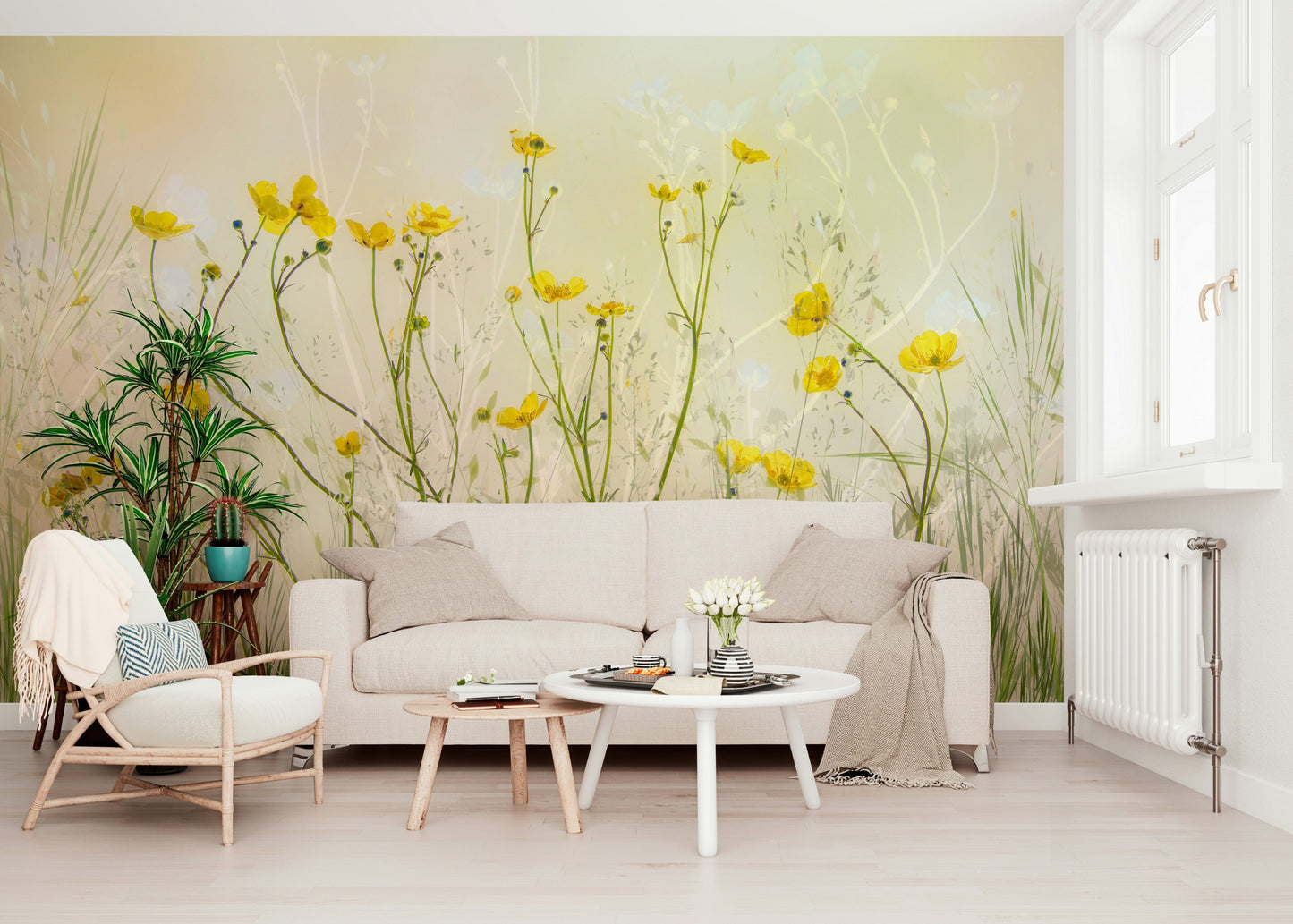A beautiful golden meadow wallpaper mural stretching to the horizon.

