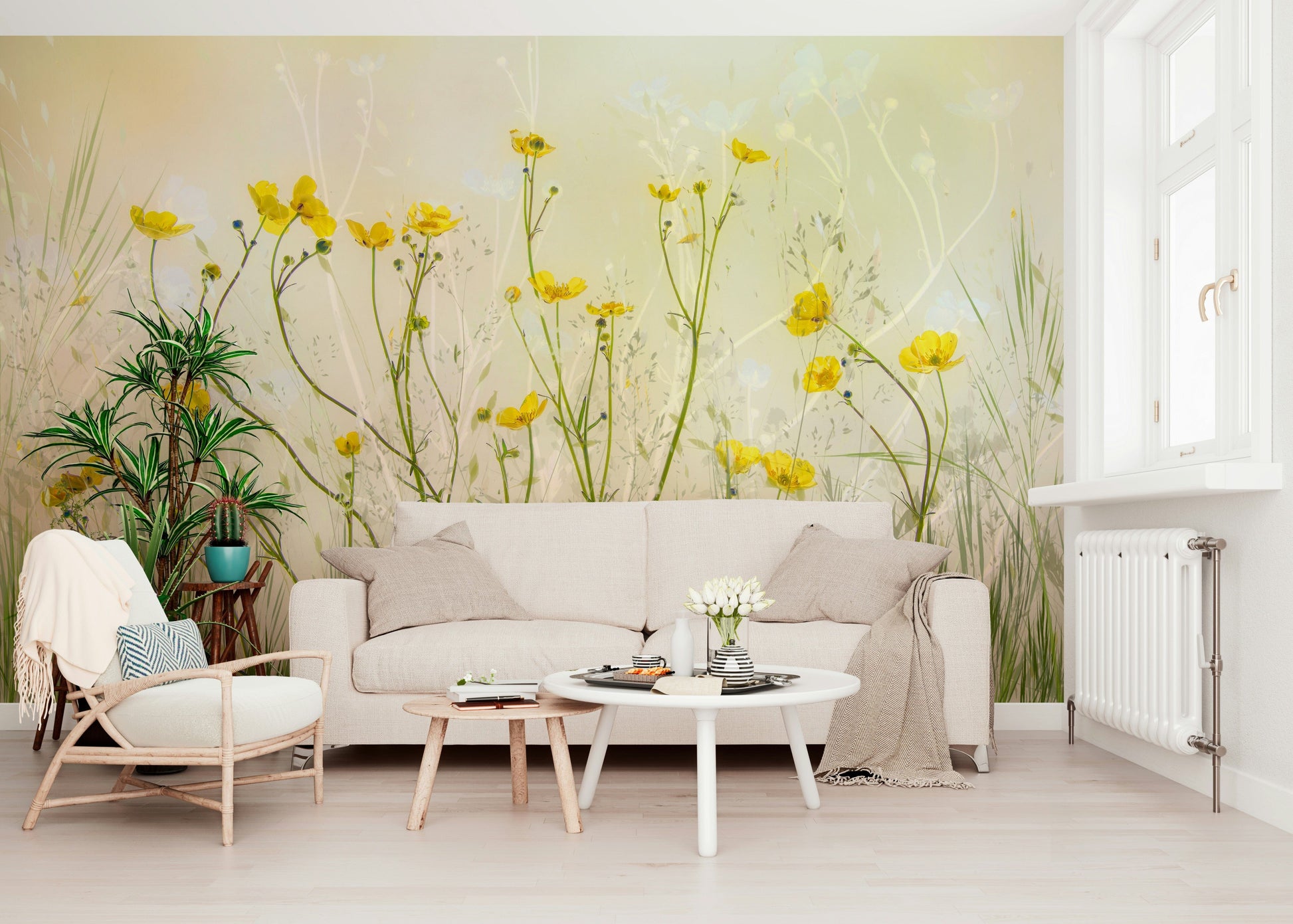 A beautiful golden meadow wallpaper mural stretching to the horizon.

