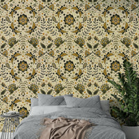 Vintage-inspired moth and flower mural wallpaper

