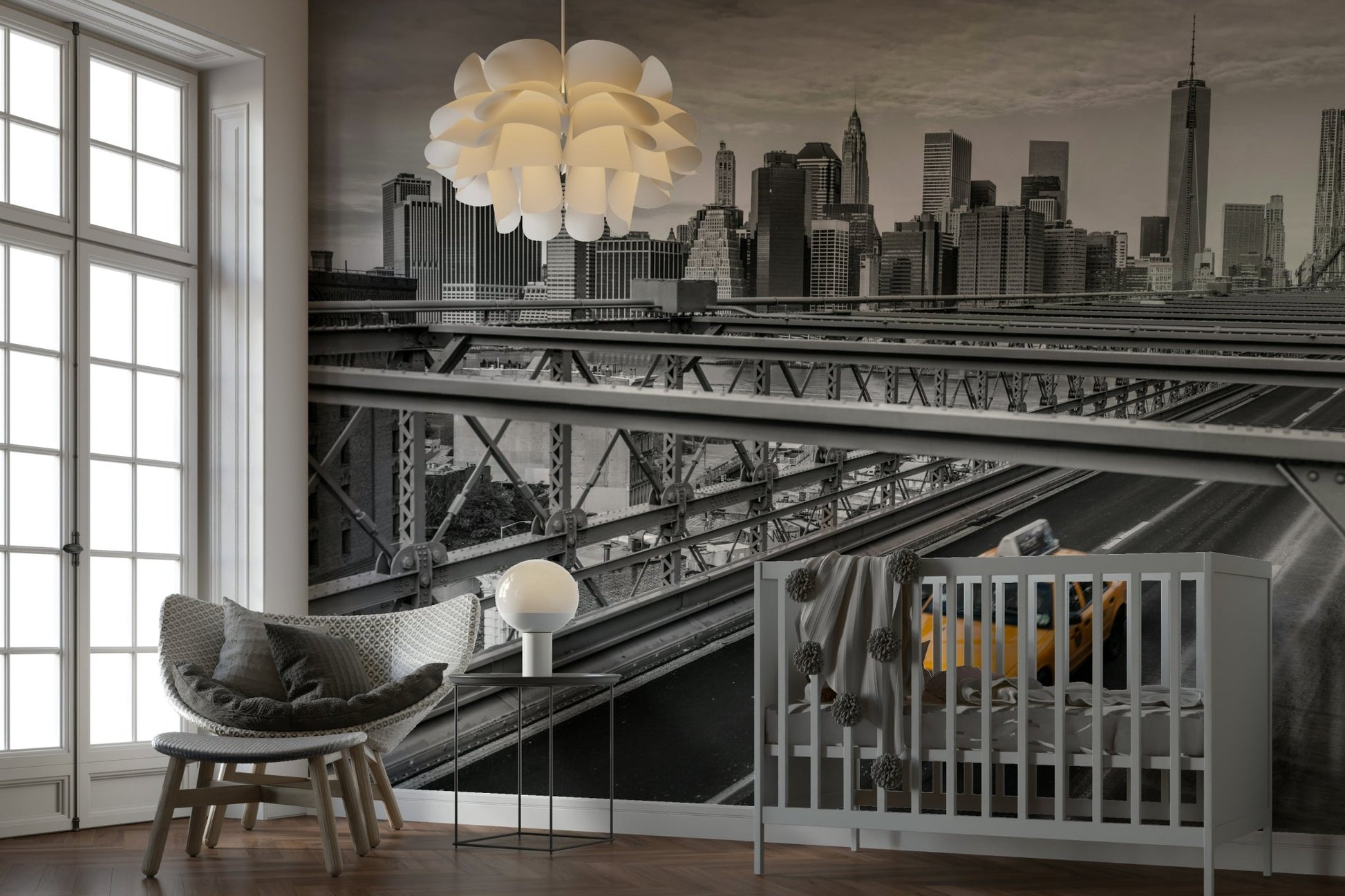 Black and white view of a bustling New York street

