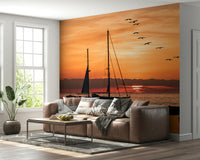 Warm Golden Horizon wallpaper ocean landscape boat evening light photograph.