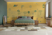 Acacia trees are silhouetted against the horizon.

