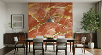 Earthy Marble with Gold Accents Wall Mural – Sophisticated abstract mural combining burnt sienna marble tones with subtle gold veining.