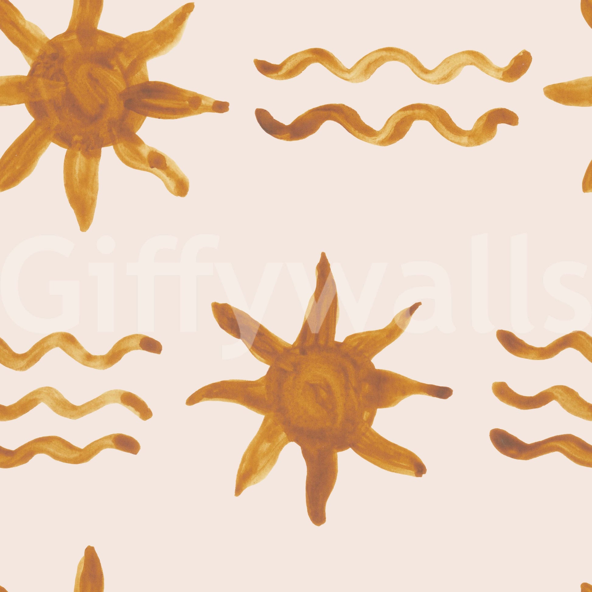 Modern wallpaper featuring artistic golden waves and a soft golden sun.