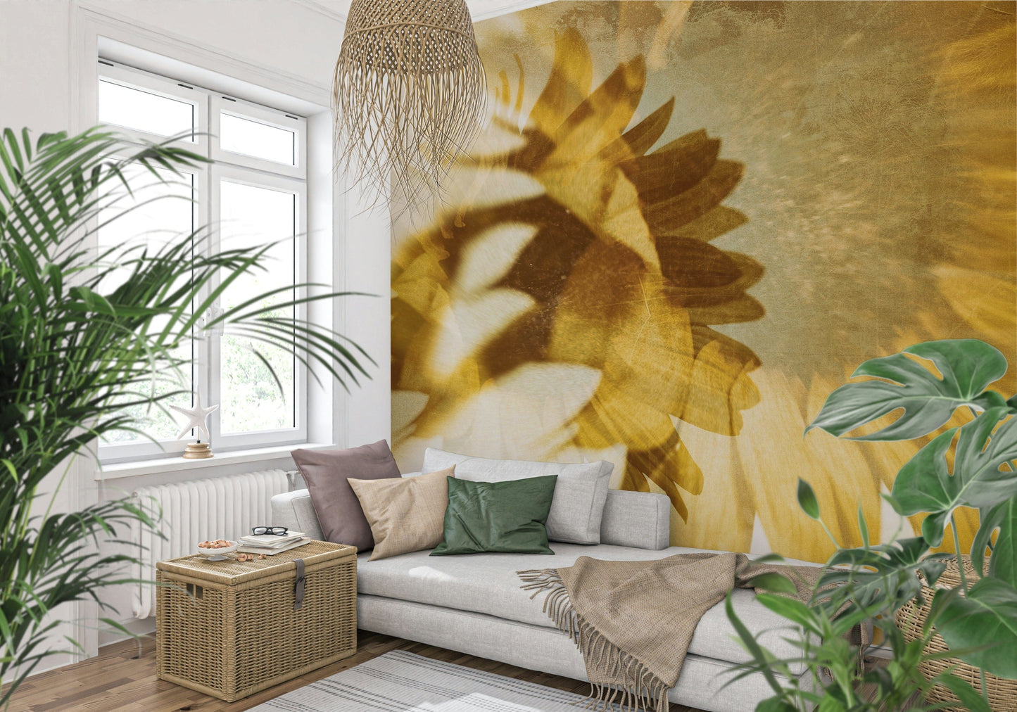 A classic sunflower wallpaper for walls.

