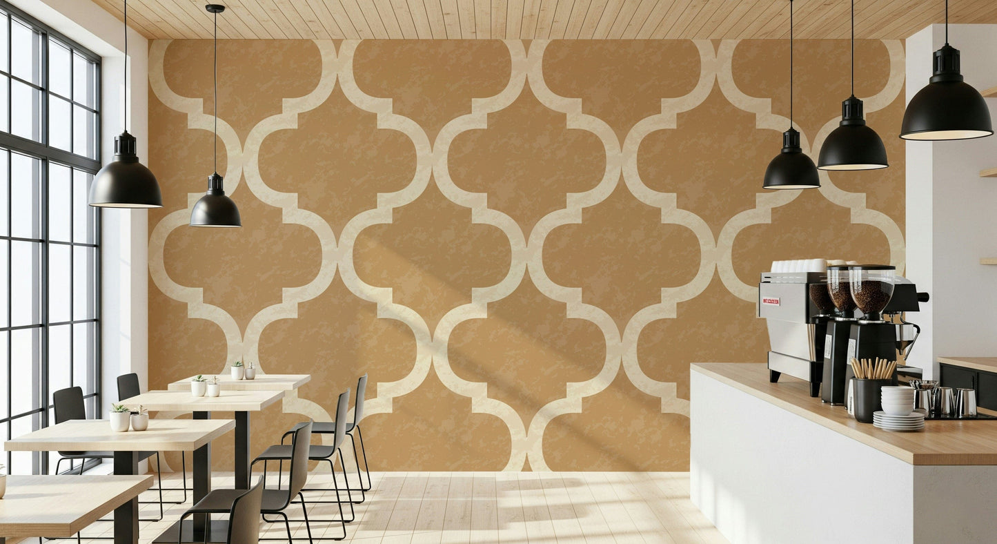 Traditional Moroccan pattern wallpaper in golden tan