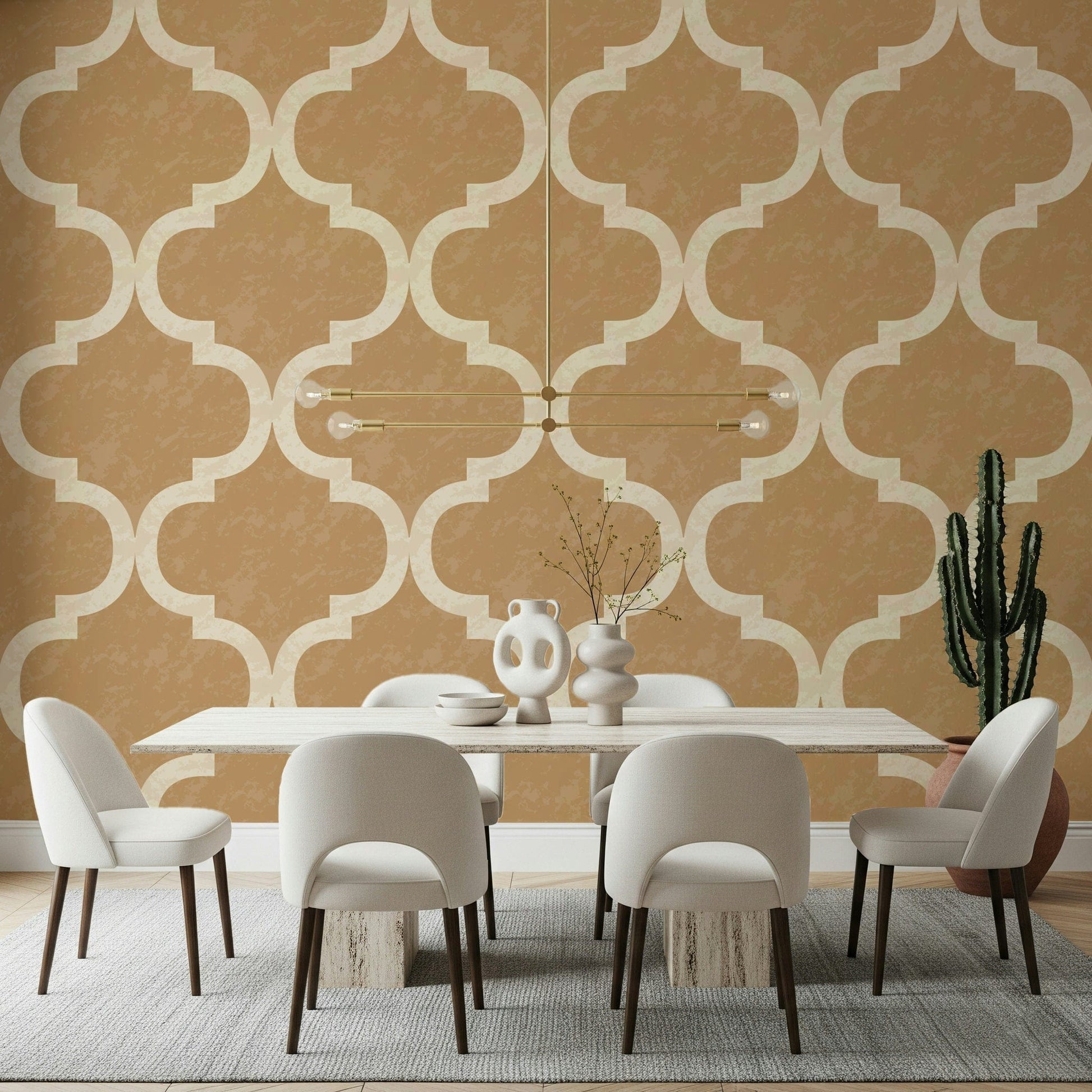 Global style wallpaper with Moroccan ogee motif