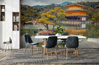 A graceful serene holy wall mural in golden tones.

