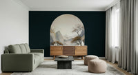 Elegant wall mural with shimmering golden trees creating a radiant archway for luxurious interiors.