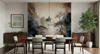Luxurious mural with gold-accented tree patterns evoking harmony, nature, and timeless beauty.