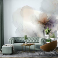 Apartment dining area feature wall mural, botanica design in green and gold