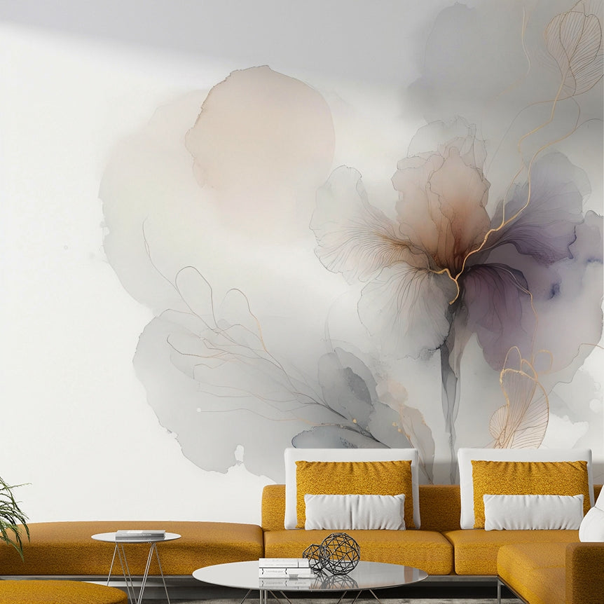 Golden Vein Botanica Wall Mural in office wall decor, modern leafy style