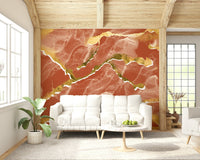Burnt Sienna and Gold Luxury Marble Wallpaper – Statement wall mural featuring rich marble layers accented with shimmering gold for modern interiors.