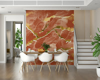 Golden Veins Burnt Sienna Marble Wall Mural – Luxurious abstract marble design with warm burnt sienna tones and shimmering gold veins.
