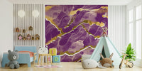 Golden Veins Cosmic Violet Marble - a Modern Luxe Abstract Marble Wallpaper mural.