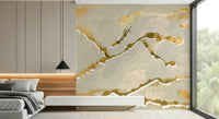 Close-up of the Golden Veins Ecru Sand Marble Wallpaper, showcasing its modern, luxe abstract design.
