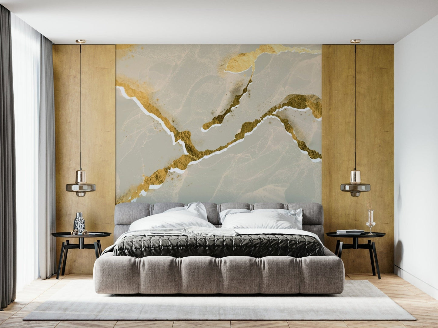 Golden Veins Ecru Sand Marble - a Modern Luxe Abstract Marble Wallpaper mural.