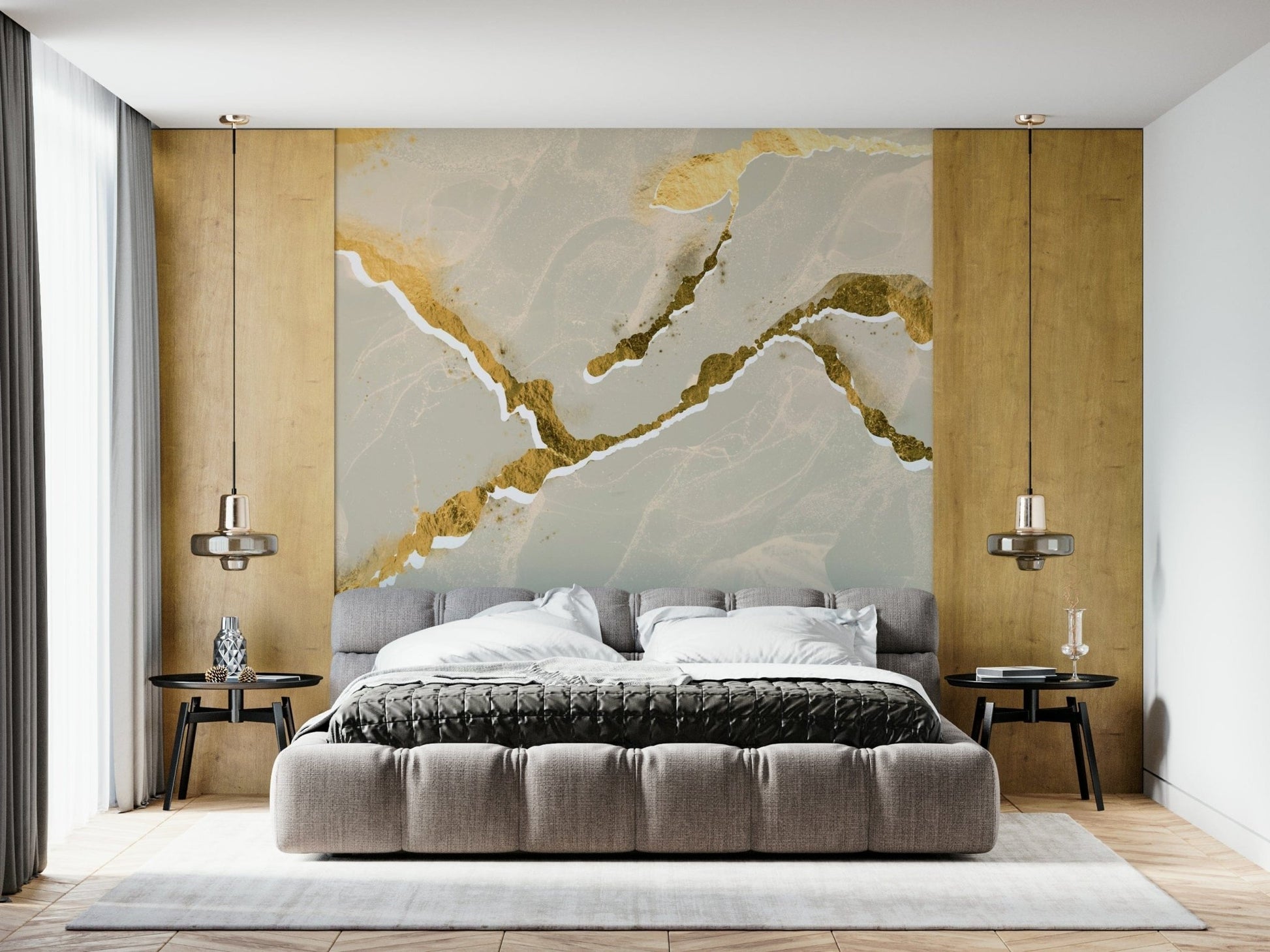 Golden Veins Ecru Sand Marble - a Modern Luxe Abstract Marble Wallpaper mural.