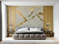 Golden Veins Ecru Sand Marble - a Modern Luxe Abstract Marble Wallpaper mural.