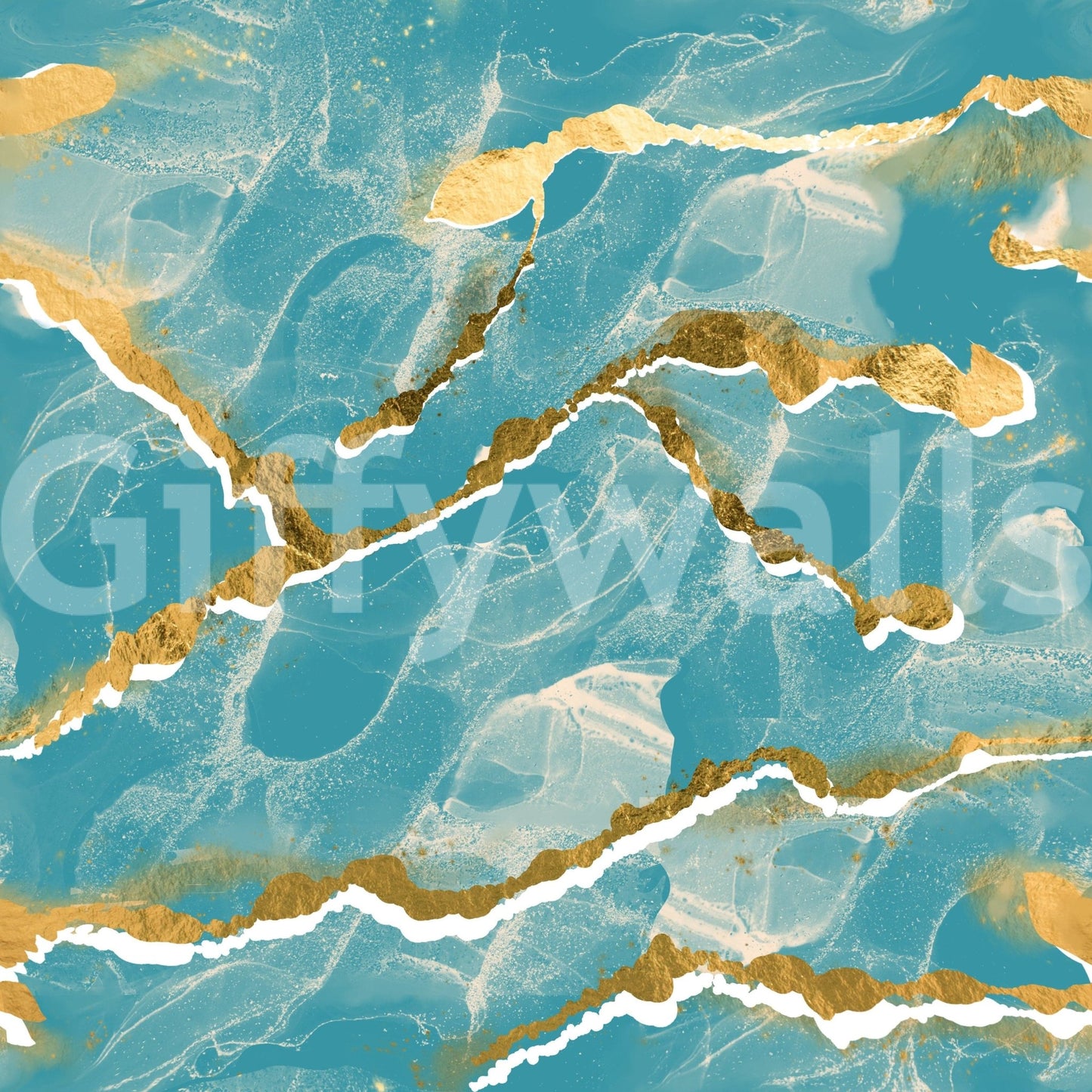 Golden Veins Tropical Teal Marble - Modern Luxe Abstract Wall Mural