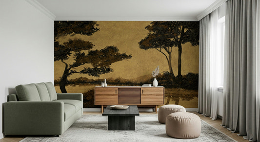 Fresque murale Paysage aquatique Brume dorée -2887503