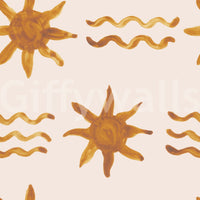 Modern wallpaper featuring artistic golden waves and a soft golden sun.