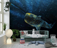 Golden Whale Shark dark aquatic habitat wall decor piece.