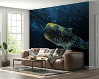 Abstract deep blue Golden Whale Shark underwater wallpaper.