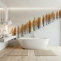 Soft snow pines with gold light mural for bedroom headboard feature wall