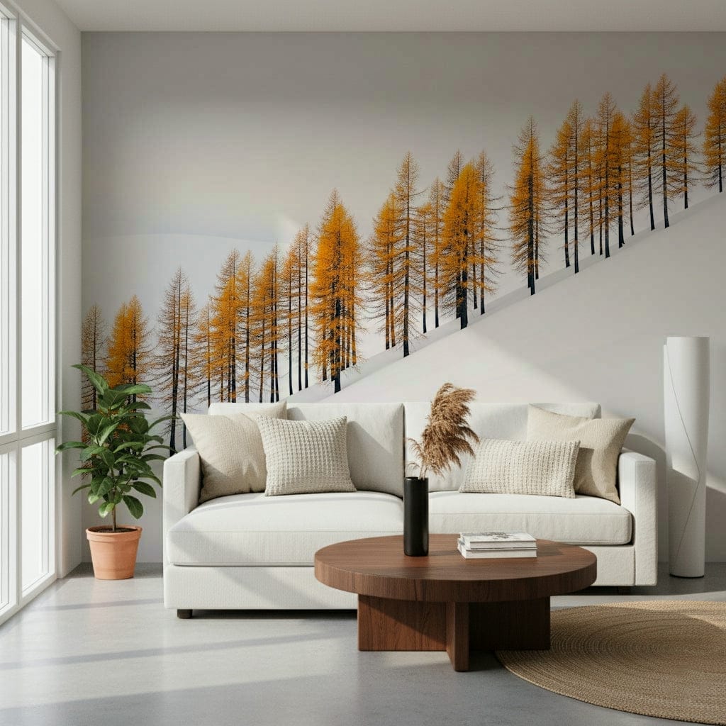 Neutral gold-and-white winter mural for home office video call backdrop