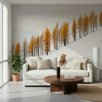 Neutral gold-and-white winter mural for home office video call backdrop