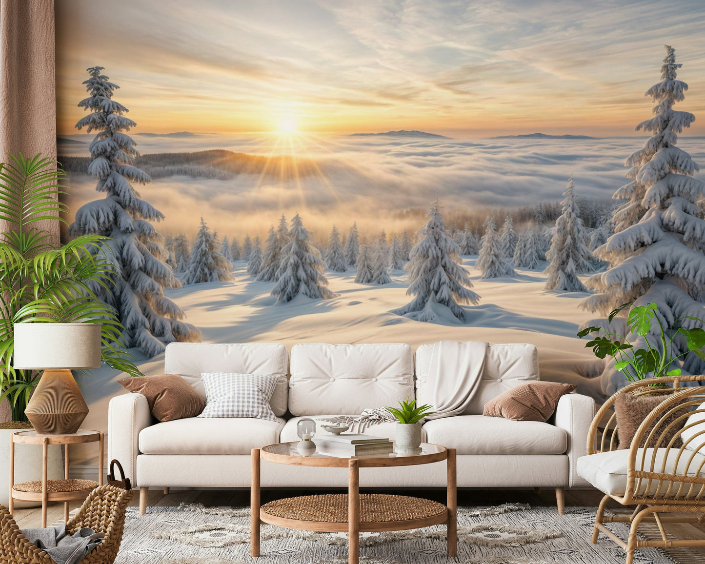 Fresque murale Bois d'hiver doré