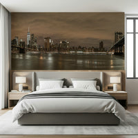 Gotham Bridgescape, dark water reflecting city lights, appealing wallpaper.