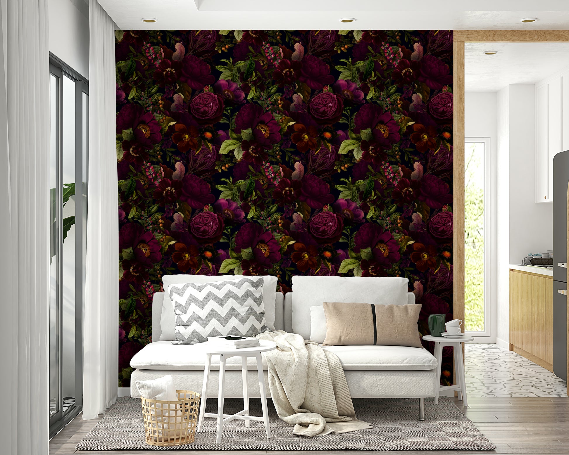 Dark heritage florals wallpaper with dramatic design

