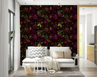Dark heritage florals wallpaper with dramatic design


