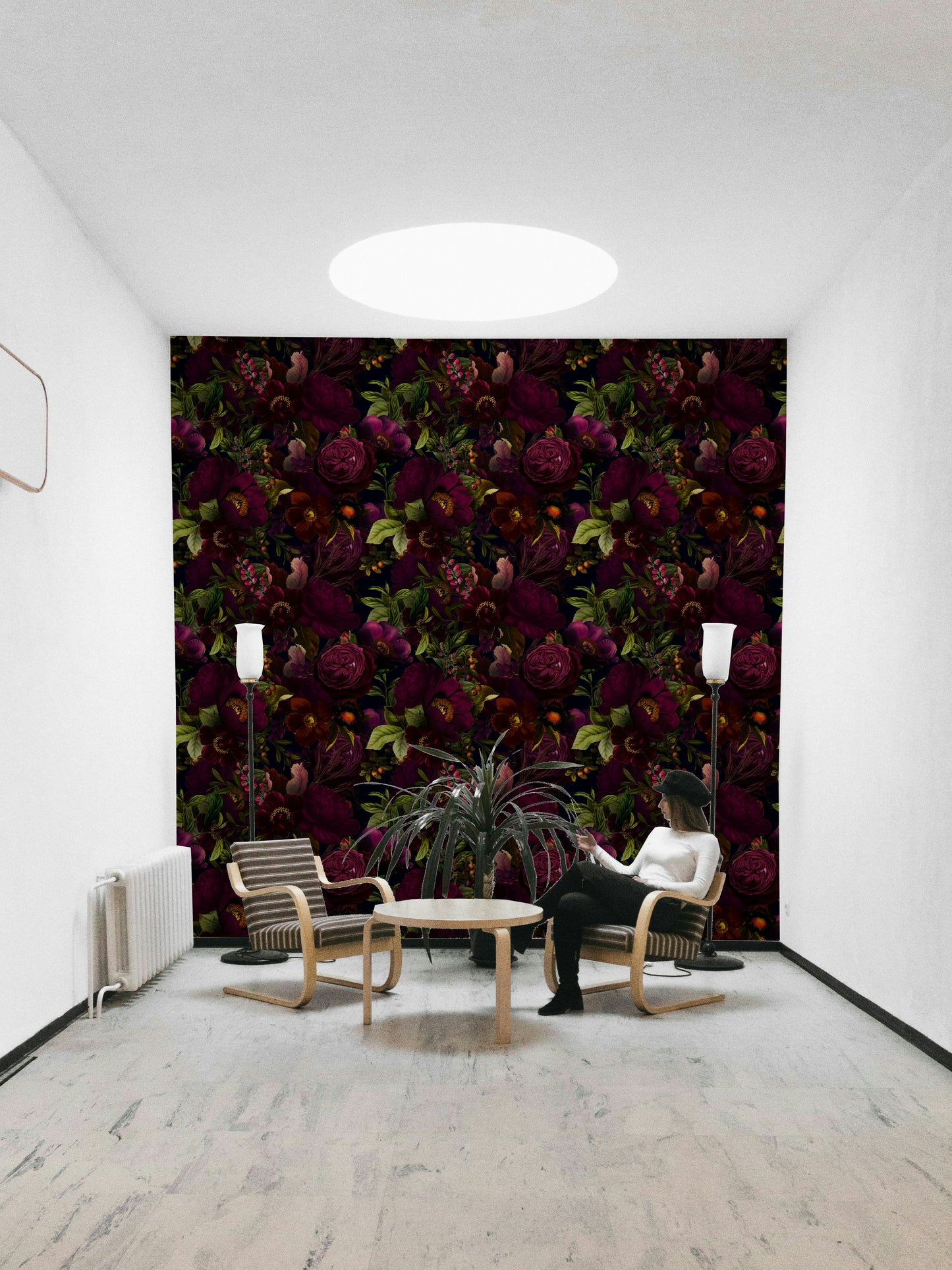 Grandmillennial wallpaper featuring dark floral prints

