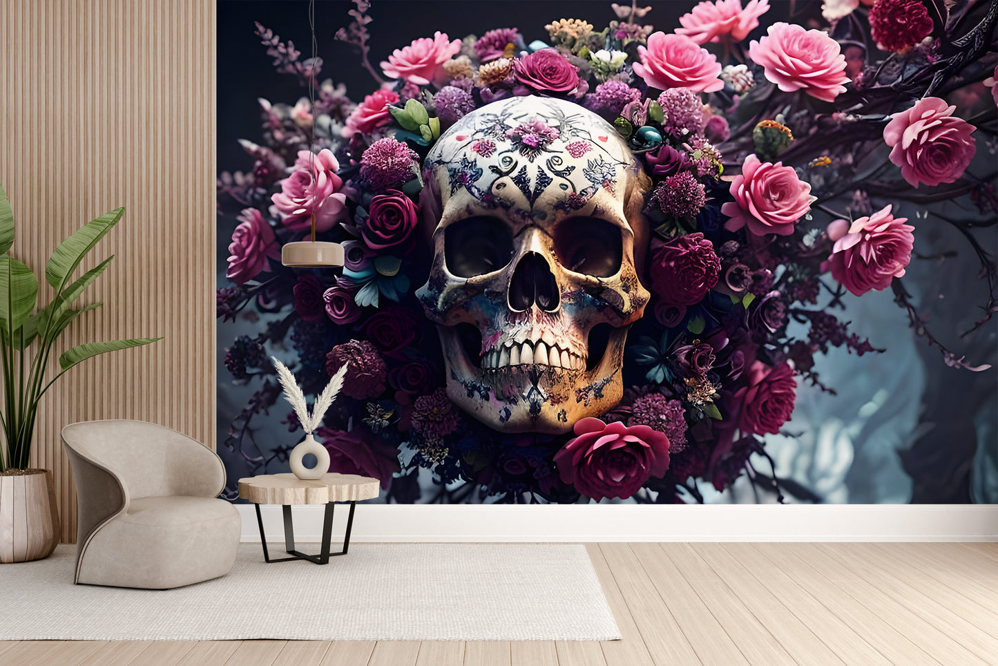 Floral Skull Halloween ghostly backdrop.