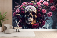 Floral Skull Halloween ghostly backdrop.