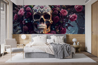 Floral Skull Halloween dark wallpaper for walls.