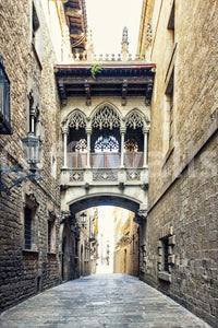 Cathedral bridge Gothic Quarter Archway textured stonework wall decor.