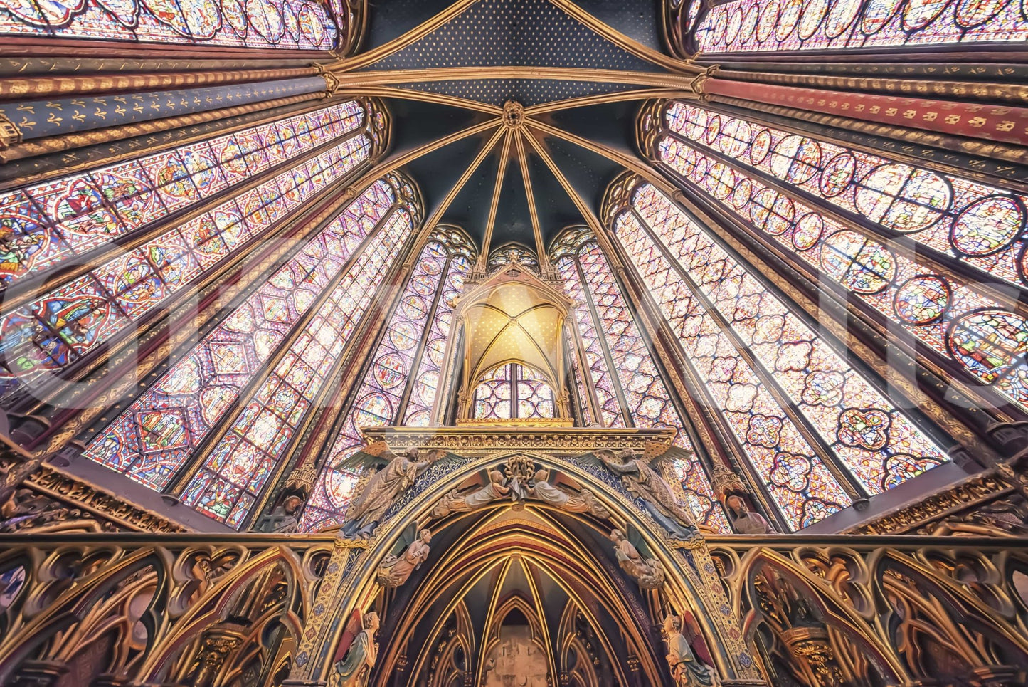 Ornate French chapel interior Gothic Radiance wall covering