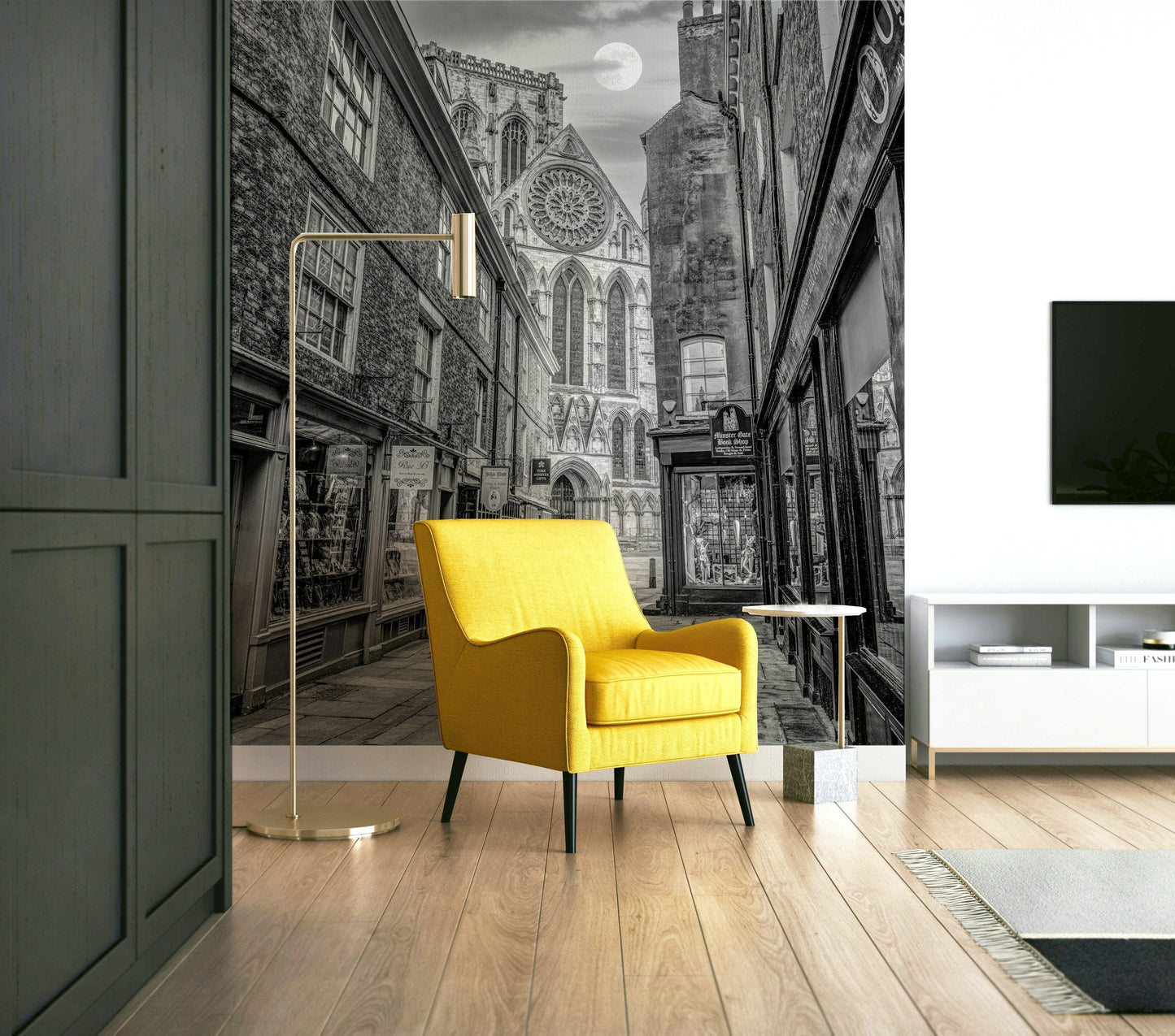 A calming classic design wallpaper mural that defines a space.

